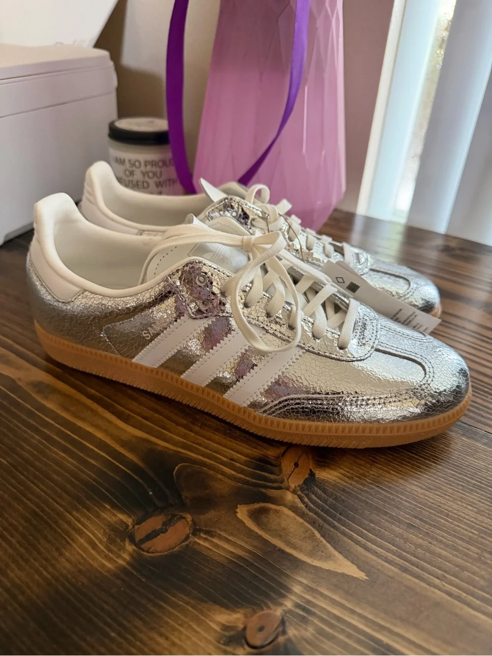 adidas Samba Metallic Silver and White Sneaker